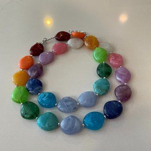 RAINBOW colored double-strand acrylic bead necklace